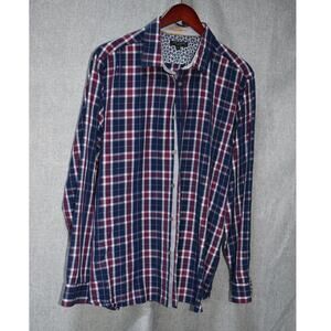 Ted Baker London Navy Burgundy Check Long Sleeve Shirt Size 4 (Large)